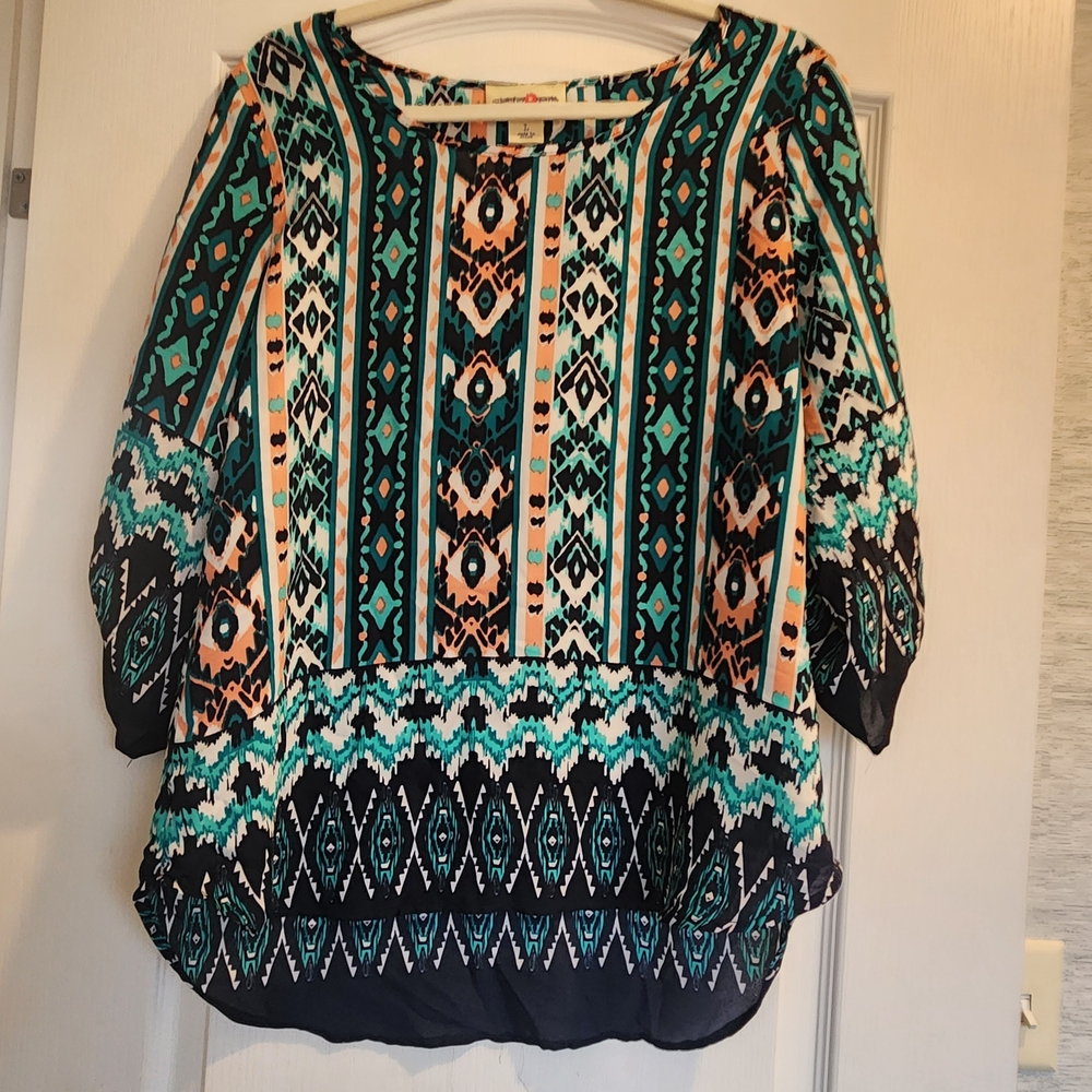 Wishful Park Multicolor Aztec Print Blouse Size L Euc